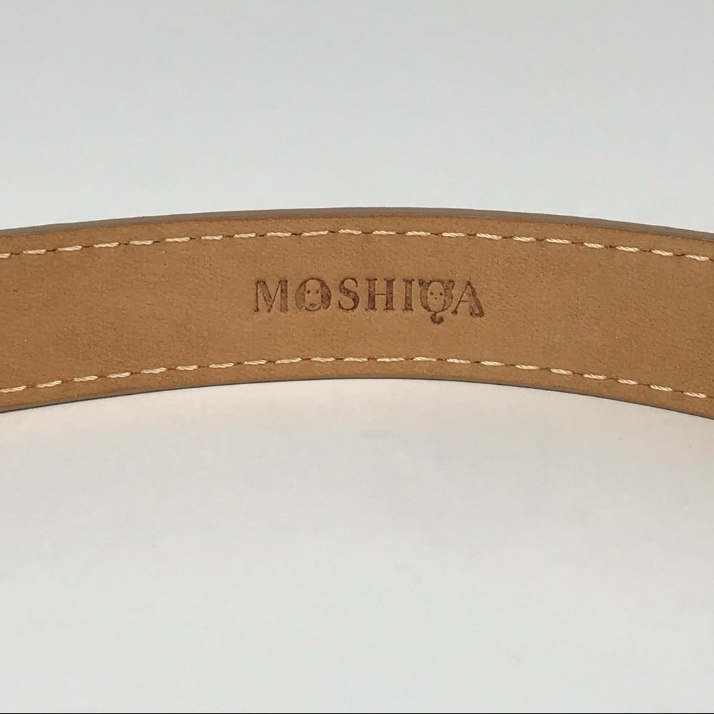 MOSHIQA Beige Leather Silver Chain Dog Collar M Frenchie Luxury Designer Pet Y2K - Picture 13 of 16